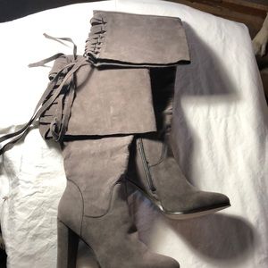 Over the knee gray boots